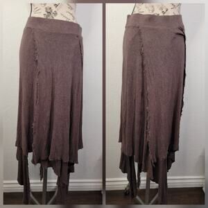 Bordeaux Handkerchief Skirt Womens SZ Medium Brown Gray Asymmetric Boho